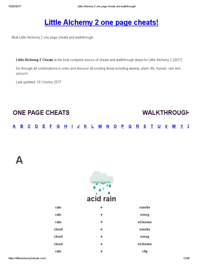 Little Alchemy 2 One Page Cheats and Walkthrough!, PDF, Aurora